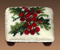 #102F - Holly and Berries Footstool with Bun Feet
